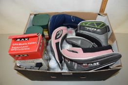 Box of golf balls, golf tees, club covers etc