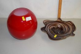 A red Art Glass vase and a further Art Glass bowl
