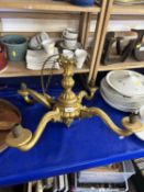 Gilt wood effect four branch ceiling light fitting