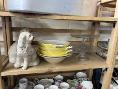 Mixed Lot: Glass cake stand, Staffordshire dogs and dinner wares