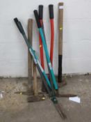 Mixed lot of tools to include bolt croppers, sledge hammers, garden trimmers etc