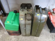 Five various assorted fuel cans