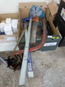 Pillar drill stand, wood clamps, saw etc