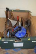 Mixed box of shed clearance items to include files, auger bits etc