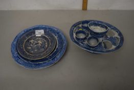 Mixed Lot: Blue and white pearl ware finish egg stand together with a selection of further blue