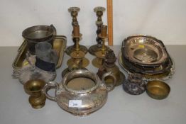Mixed Lot: Various silver plated wares, brass candlesticks and other items