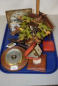 Mixed Lot: Modern cuckoo clock, various travel clocks, barometer etc