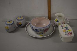 Mixed Lot: Poole Pottery wares to include plate, preserve pot, jugs etc