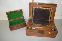 Victorian walnut veneered writing box with fitted interior together with a further small mahogany