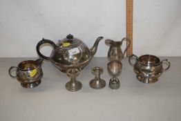 Silver plated tea set and other items