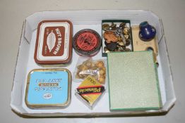 Box of mixed items to include military buttons, tobacco tins etc