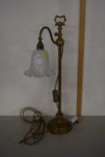 Vintage brass table lamp with frilled glass shade
