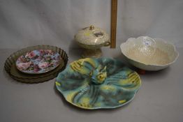 Mixed Lot: A Carlton ware lustre leaf formed dish, a fish formed hors d'oeuvres dish and other