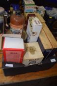 Box of various spirits and liqueurs to include Bells Scotch Whisky, Peach Liqueur and many others