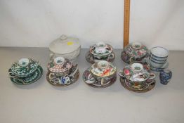 Collection of Chinese eggshell cups, saucers and spoons