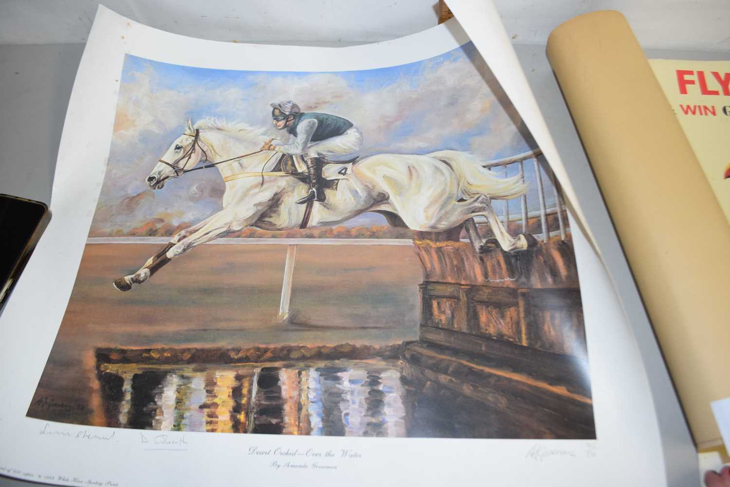Mixed Lot: Amanda Gooseman Desert Orchid over the Water, coloured print, a further modern Guinness - Image 4 of 4