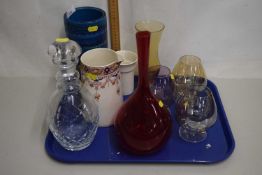 Tray of mixed wares to include a mid Century Italian bitossi style vase and various glass wares etc