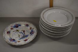 Quantity of KPM Berlin porcelain plates with lattice edge together with a further stone ware plate