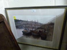 Evening over Newlyn, coloured print, framed and glazed