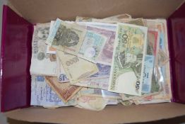 Box of world bank notes