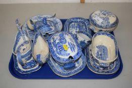 Mixed Lot: Various 19th Century blue and white sauce tureens and other items