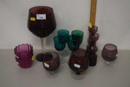 Collection of mixed drinking glasses to include turquoise clear stem wines and others