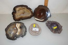 Group of various mineral samples and similar ashtrays