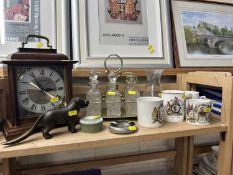 Mixed lot to include clock, nut cracker, table cruet, Royal comemoratives etc