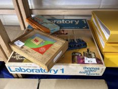 A mixed lot of vintage toy sets, to include: - Thomas Salter Laboratory 1 chemistry set - The Flying