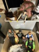 Two boxes of assorted childrens toys to include Action man, storm trooper and others