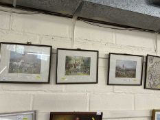 Three reproduction hunting prints and a map of Yorshire