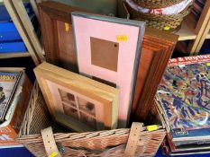 Wicker hamper and qty of picture frames