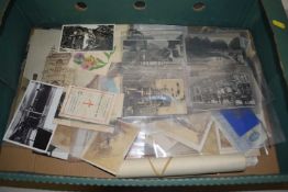 Large box of various postcards, photographs etc