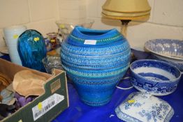 Large Bitossi Italian blue glazed vase with geometric design, 28cm high (minor rim chips but