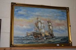 Melville, a study of warships, oil on canvas, framed and glazed