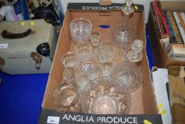 Quantity of assorted glass ware to include decanters, tumblers etc