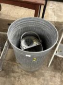 A galvanised bin together with a galvanised mop bucket