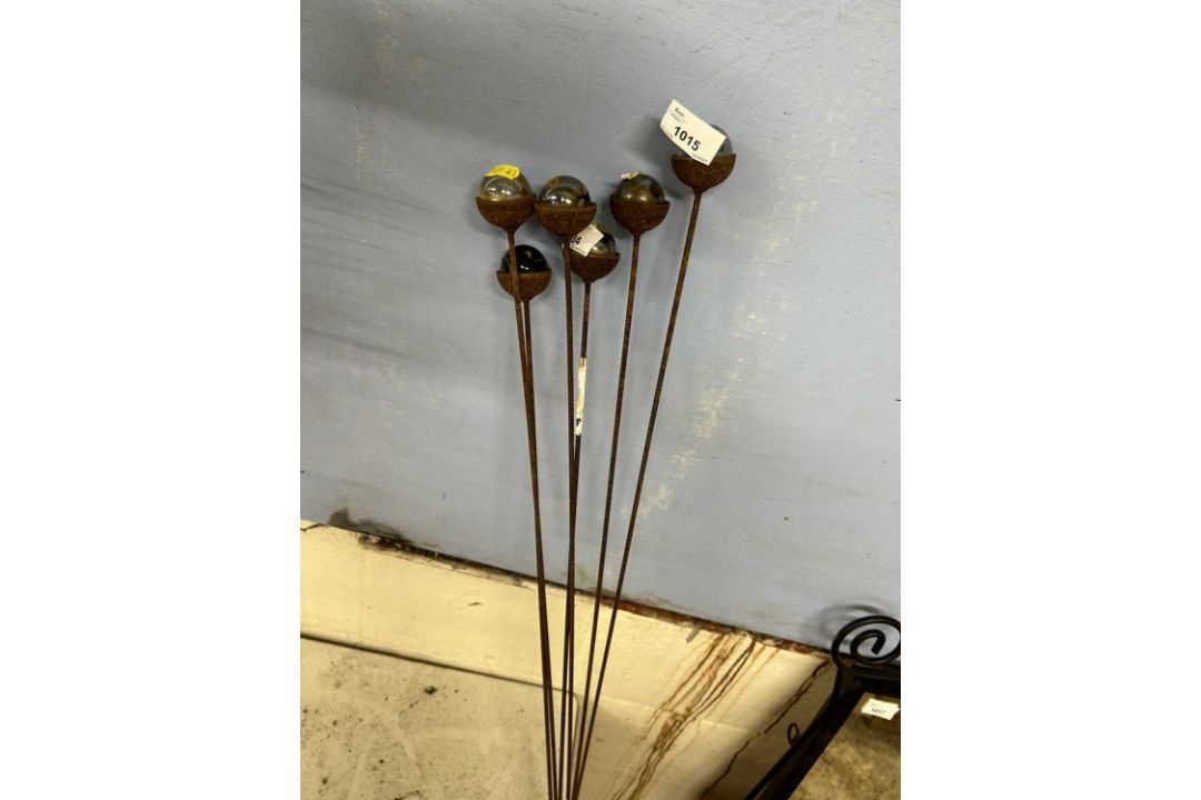 Six plant supports, glass balls on stems
