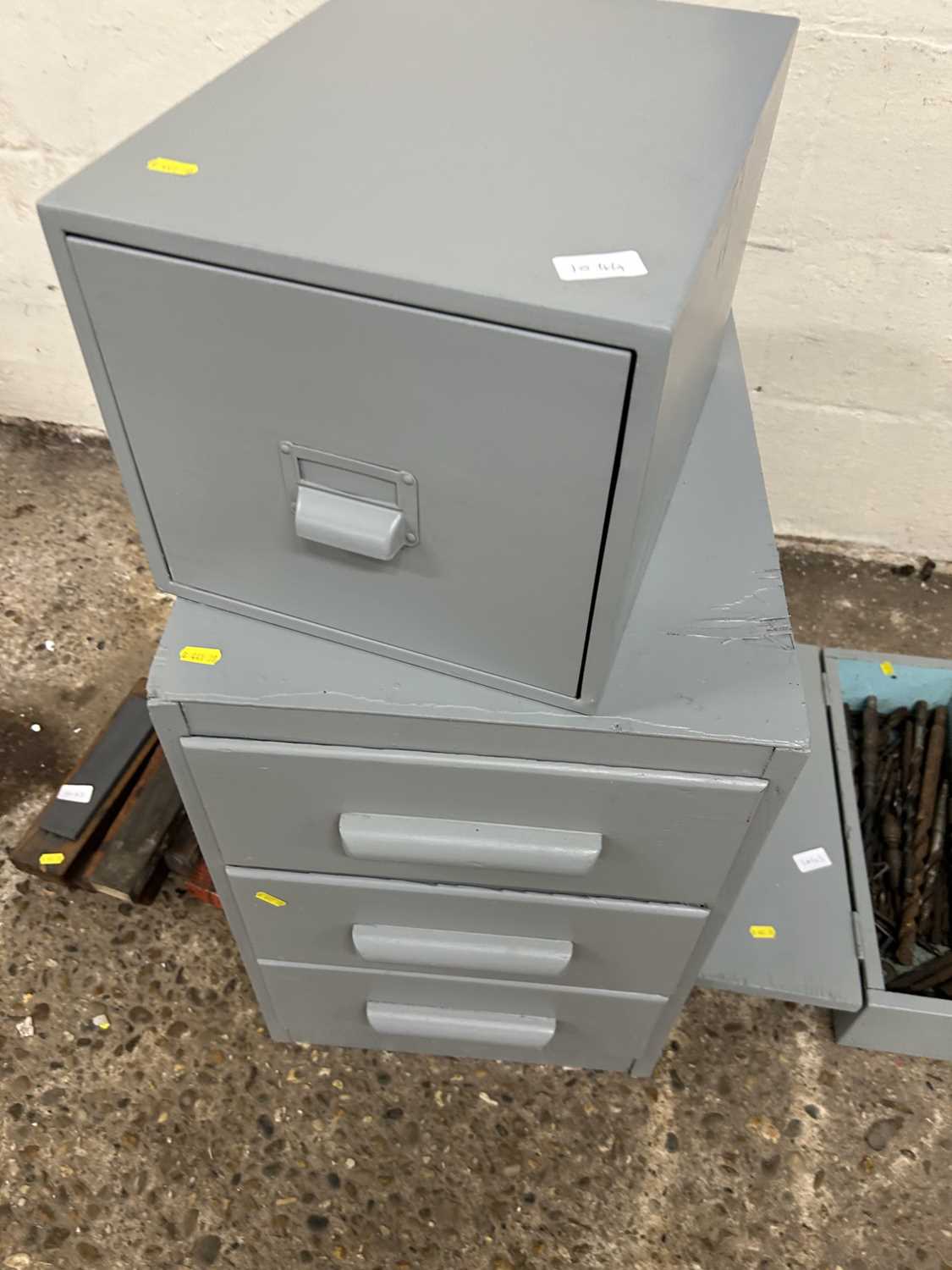 Three drawer chest together with a single drawer filing cabinet