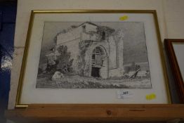 John Cotman Bromholm Priory etching, framed and glazed