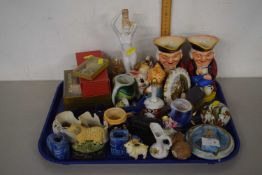 A tray of various Toby jugs, small ornaments etc