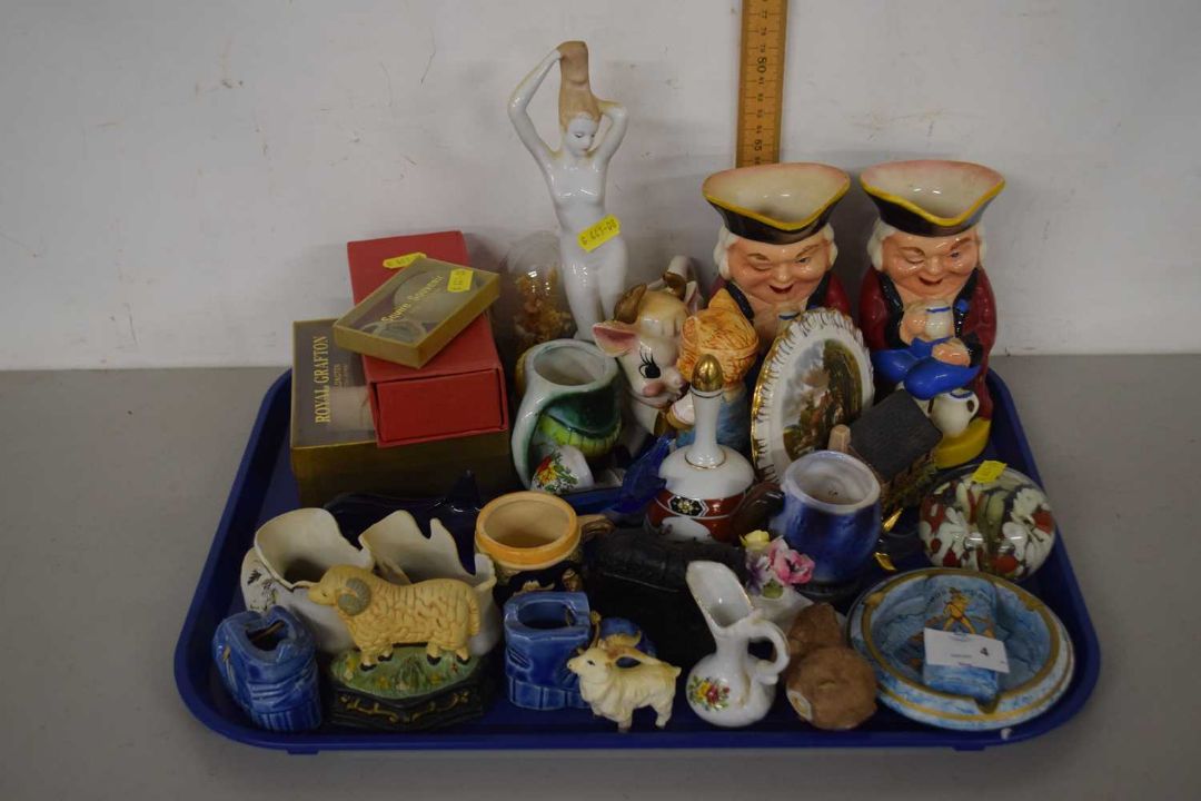 A tray of various Toby jugs, small ornaments etc