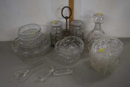 Mixed Lot: Glass bowls, decanter, preserve pots and stand etc