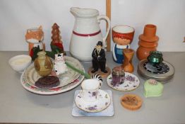 Mixed Lot: Tea wares, decorative jug, ornaments, turned wooden wares etc
