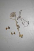A pair of 9ct diamond earstuds and two diamond bracelets: to include a pair of 9ct diamond cluster