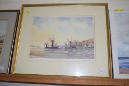 Charles Patricson - Pin Mill, coloured print, signed in pencil, framed and glazed