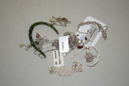 A quantity of silver, white metal and gemset jewellery: to include three matching garnet