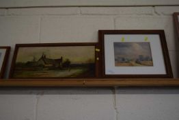 Late 19th Century study of a figure before a country cottage, oil on canvas together with a