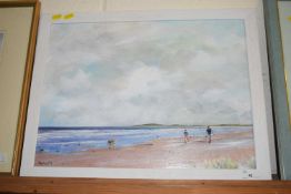 Paul Roland - Two's Company, beach study, oil on board, framed
