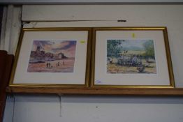 Christopher Hollick - Coloured prints Hay Cart and a Cromer Beach scene